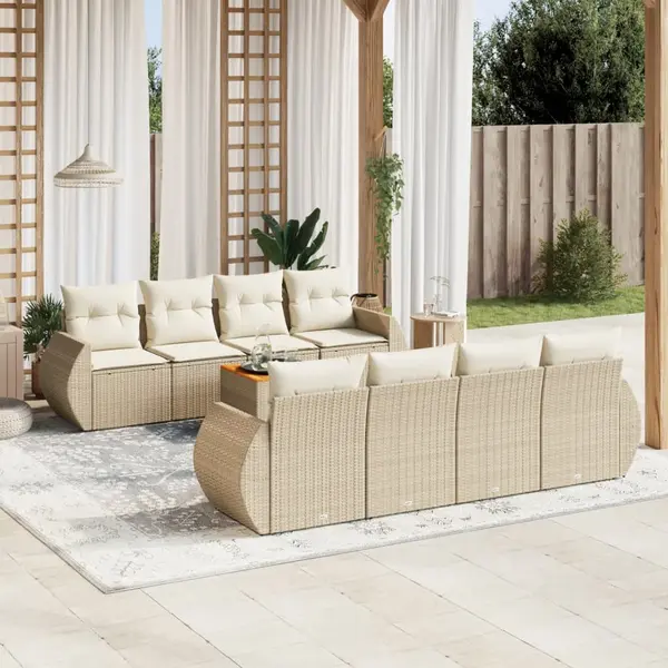 Gossi set canapele de gradina, 9 piese, cu perne, bej, poliratan