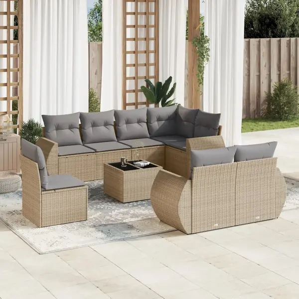 Gossi set canapele de gradina, 9 piese, cu perne, bej, poliratan