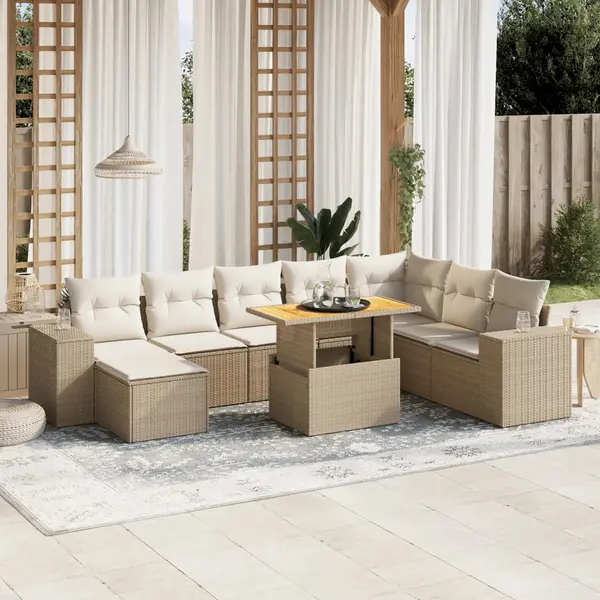 Gossi set canapele de gradina, 9 piese, cu perne, bej, poliratan