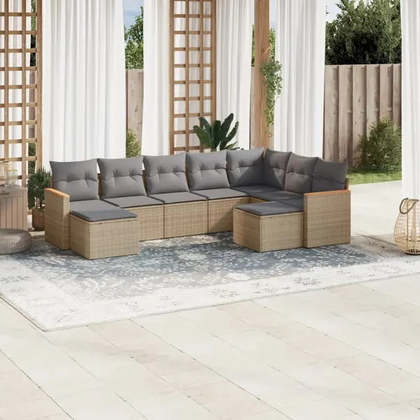 Gossi set canapele de gradina, 9 piese, cu perne, bej, poliratan