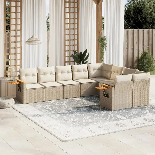 Gossi set canapele de gradina, 9 piese, cu perne, bej, poliratan