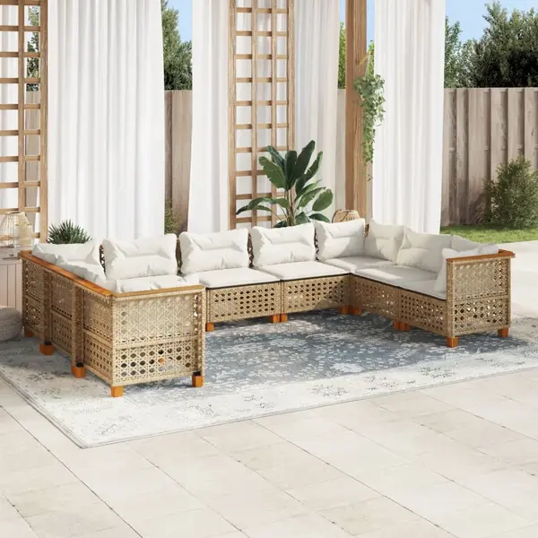 Gossi set canapele de gradina, 9 piese, cu perne, bej, poliratan