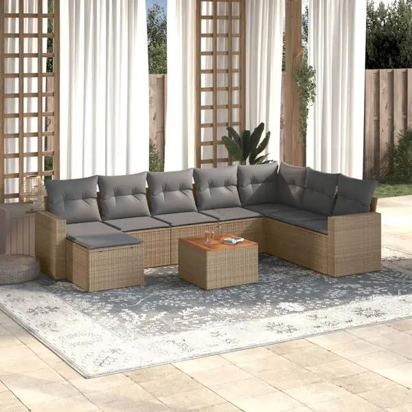 Gossi set canapele de gradina, 9 piese, cu perne, bej, poliratan