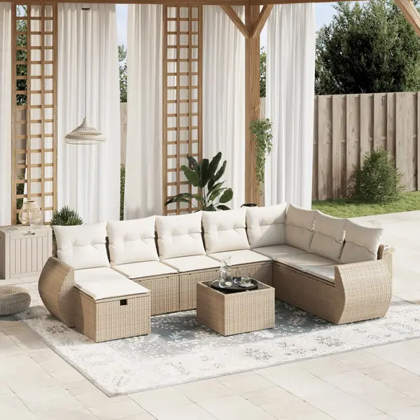 Gossi set canapele de gradina, 9 piese, cu perne, bej, poliratan
