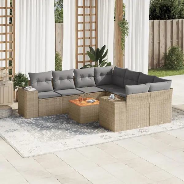 Gossi set canapele de gradina, 9 piese, cu perne, bej, poliratan
