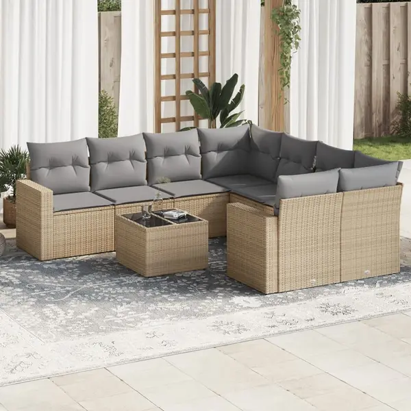 Gossi set canapele de gradina, 9 piese, cu perne, bej, poliratan