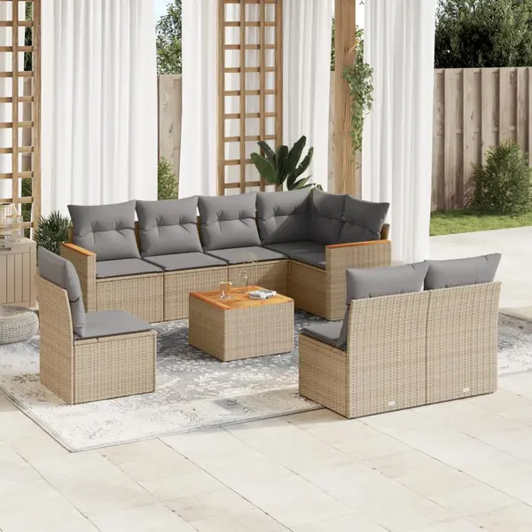 Gossi set canapele de gradina, 9 piese, cu perne, bej, poliratan