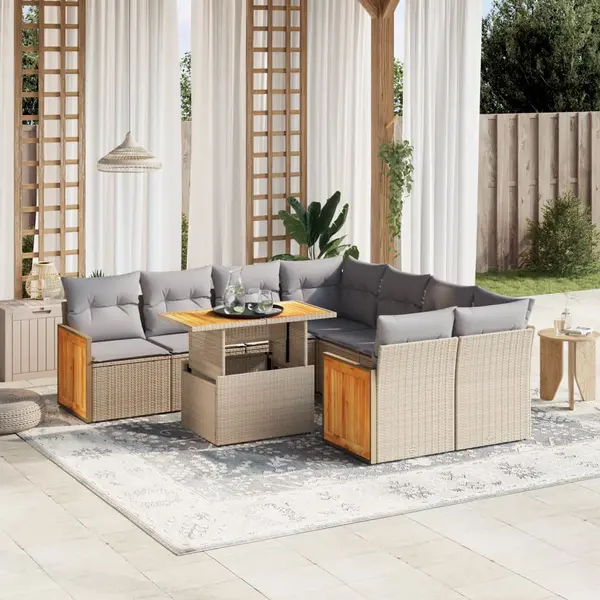 Gossi set canapele de gradina, 9 piese, cu perne, bej, poliratan