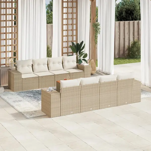 Gossi set canapele de gradina, 9 piese, cu perne, bej, poliratan