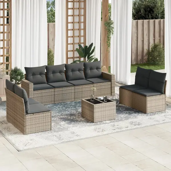Gossi set canapele de gradina, 9 piese, cu perne, bej, poliratan