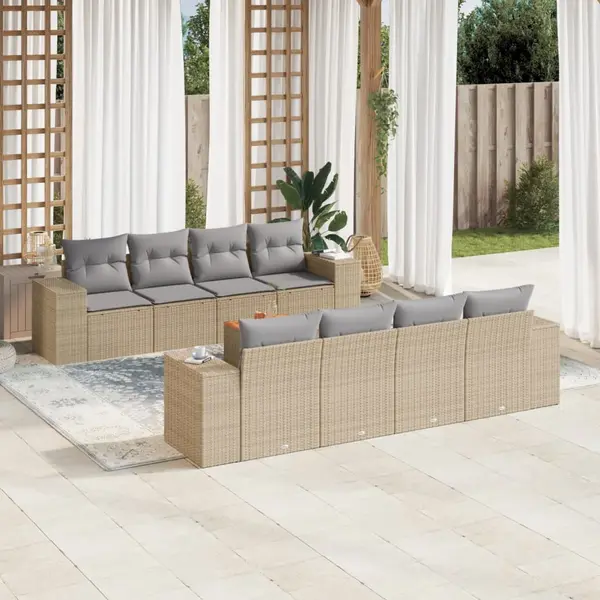 Gossi set canapele de gradina, 9 piese, cu perne, bej, poliratan