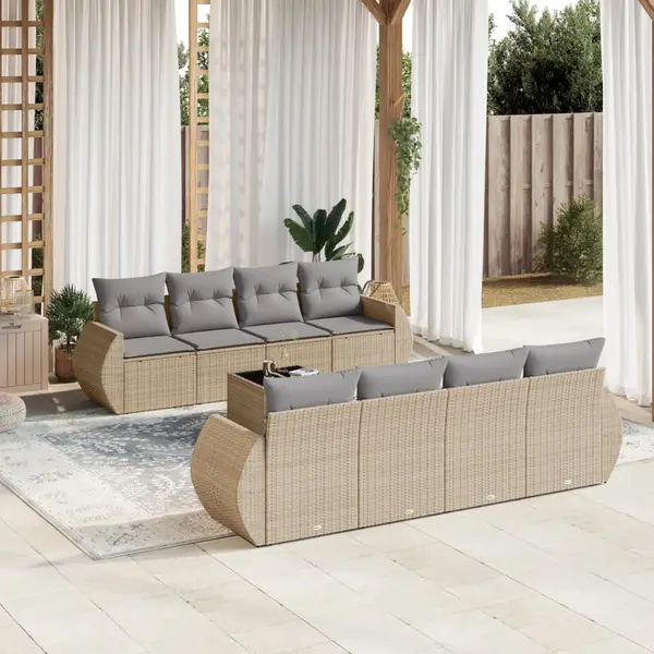 Gossi set canapele de gradina, 9 piese, cu perne, bej, poliratan