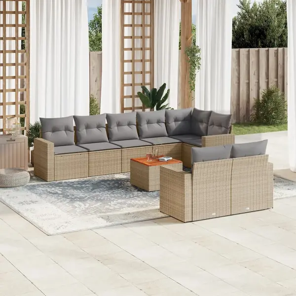 Gossi set canapele de gradina, 9 piese, cu perne, bej, poliratan