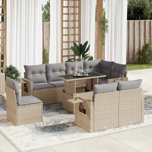 Gossi set canapele de gradina, 9 piese, cu perne, bej, poliratan