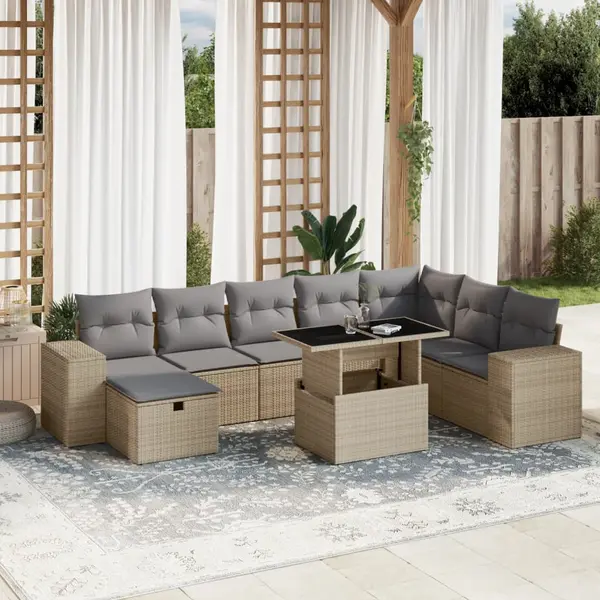 Gossi set canapele de gradina, 9 piese, cu perne, bej, poliratan