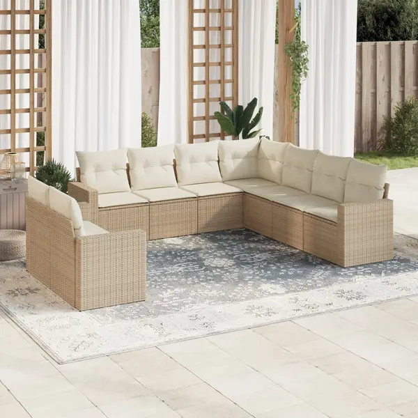 Gossi set canapele de gradina, 9 piese, cu perne, bej, poliratan
