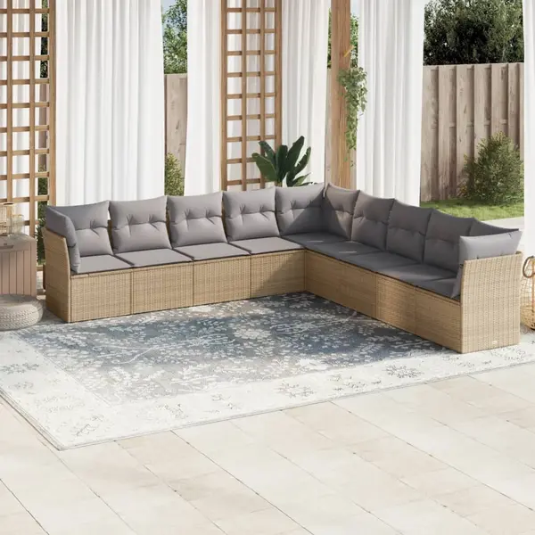 Gossi set canapele de gradina, 9 piese, cu perne, bej, poliratan