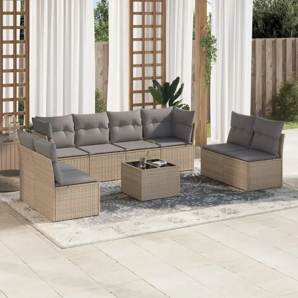 Gossi set canapele de gradina, 9 piese, cu perne, bej, poliratan