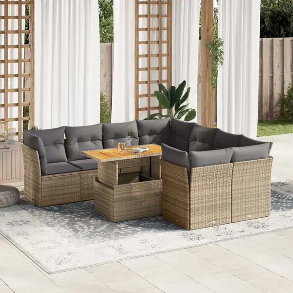Gossi set canapele de gradina, 9 piese, cu perne, bej, poliratan