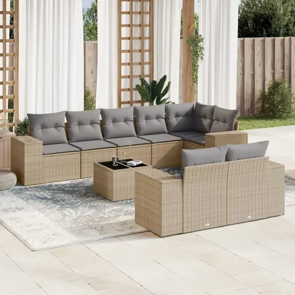 Gossi set canapele de gradina, 9 piese, cu perne, bej, poliratan