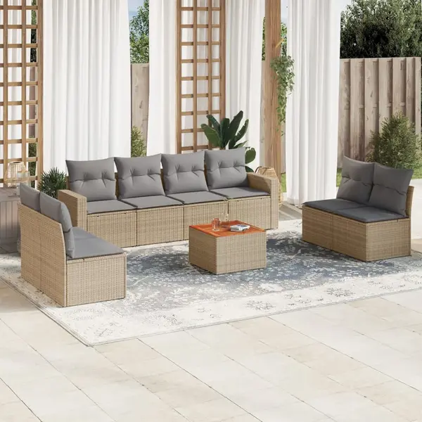 Gossi set canapele de gradina, 9 piese, cu perne, bej, poliratan