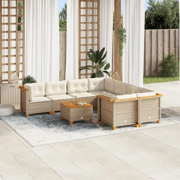 Gossi set canapele de gradina, 9 piese, cu perne, bej, poliratan