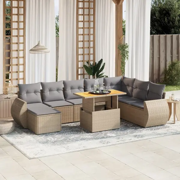 Gossi set canapele de gradina, 9 piese, cu perne, bej, poliratan