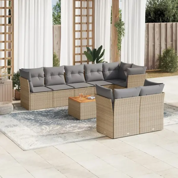 Gossi set canapele de gradina, 9 piese, cu perne, bej, poliratan