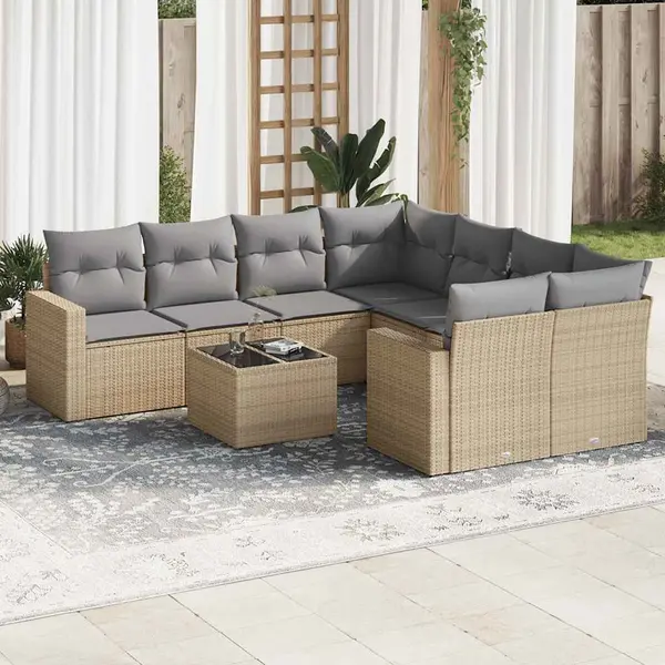 Gossi set canapele de gradina, 9 piese, cu perne, bej, poliratan