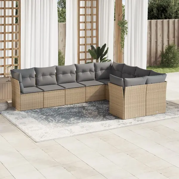 Gossi set canapele de gradina, 9 piese, cu perne, bej, poliratan