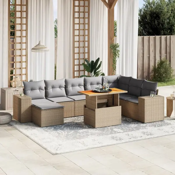 Gossi set canapele de gradina, 9 piese, cu perne, bej, poliratan