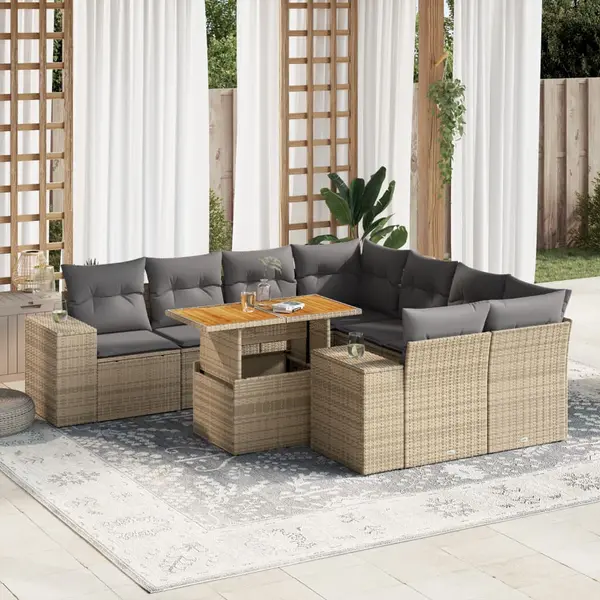 Gossi set canapele de gradina, 9 piese, cu perne, bej, poliratan