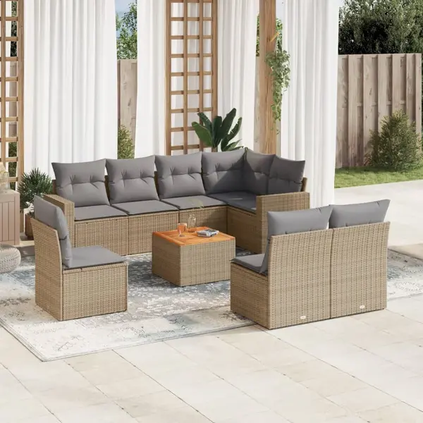 Gossi set canapele de gradina, 9 piese, cu perne, bej, poliratan