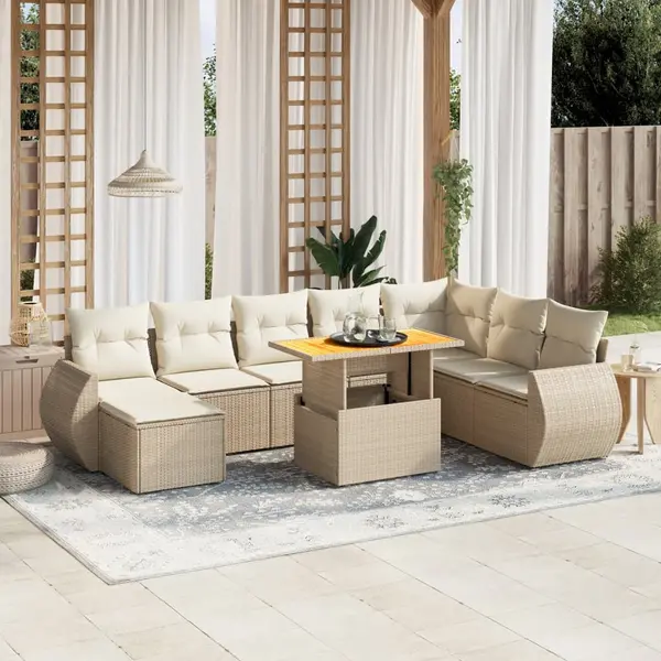 Gossi set canapele de gradina, 9 piese, cu perne, bej, poliratan