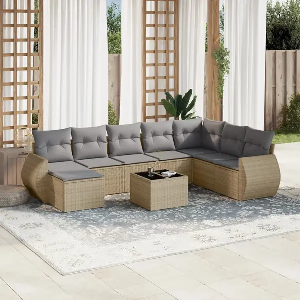 Gossi set canapele de gradina, 9 piese, cu perne, bej, poliratan