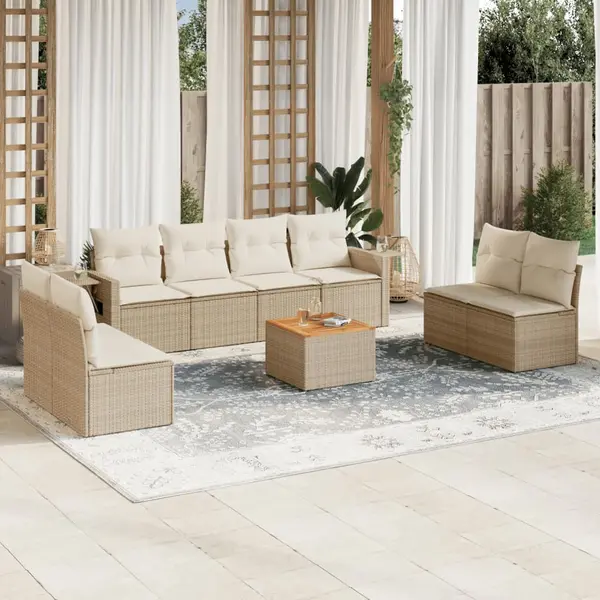 Gossi set canapele de gradina, 9 piese, cu perne, bej, poliratan
