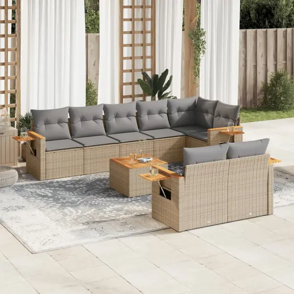 Gossi set canapele de gradina, 9 piese, cu perne, bej, poliratan