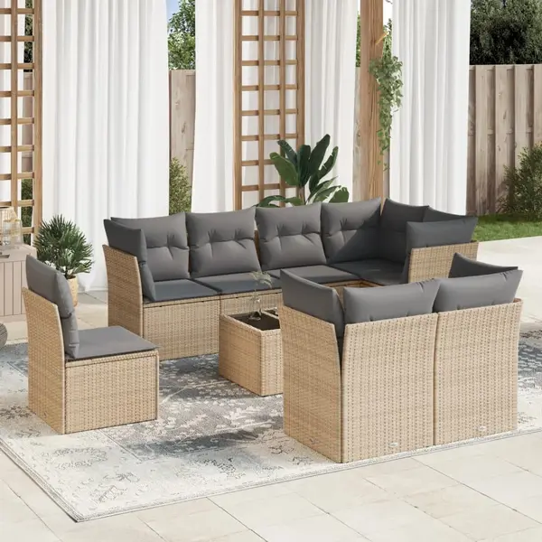 Gossi set canapele de gradina, 9 piese, cu perne, bej, poliratan