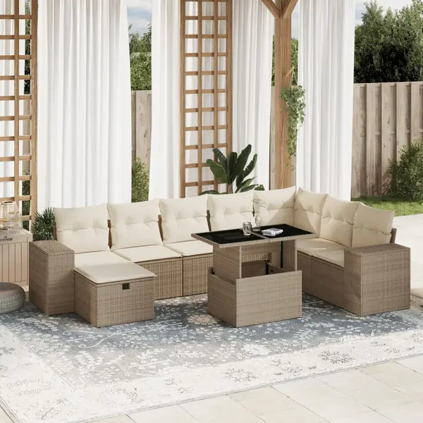 Gossi set canapele de gradina, 9 piese, cu perne, bej, poliratan