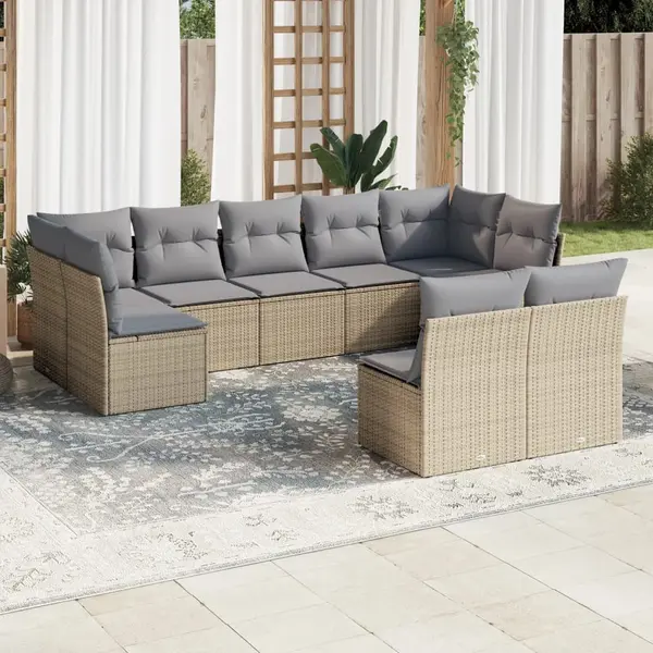 Gossi set canapele de gradina, 9 piese, cu perne, bej, poliratan