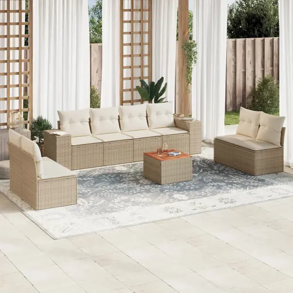 Gossi set canapele de gradina, 9 piese, cu perne, bej, poliratan