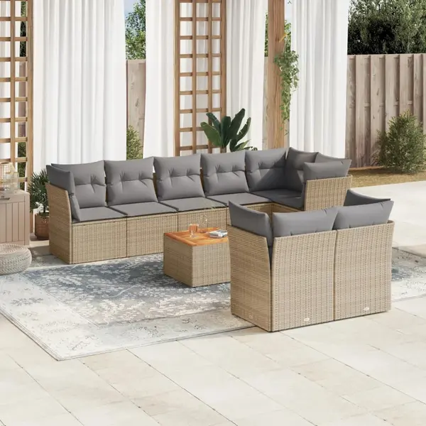 Gossi set canapele de gradina, 9 piese, cu perne, bej, poliratan