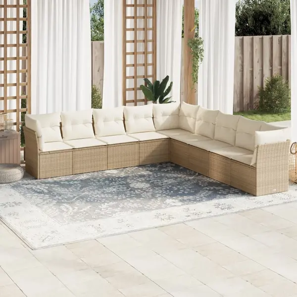 Gossi set canapele de gradina, 9 piese, cu perne, bej, poliratan