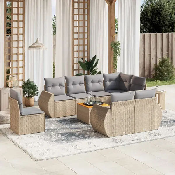 Gossi set canapele de gradina, 9 piese, cu perne, bej, poliratan