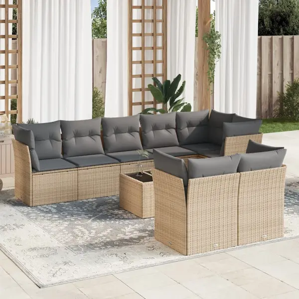 Gossi set canapele de gradina, 9 piese, cu perne, bej, poliratan
