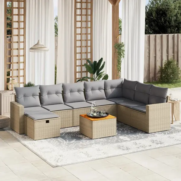 Gossi set canapele de gradina, 9 piese, cu perne, bej, poliratan