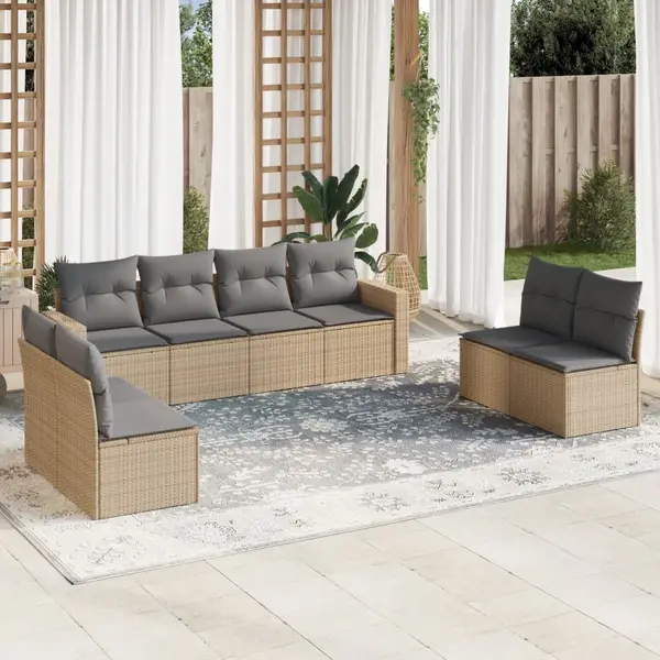 Gossi set canapele de gradina, 9 piese, cu perne, bej, poliratan