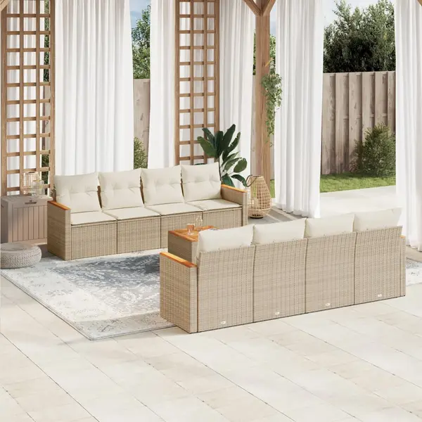 Gossi set canapele de gradina, 9 piese, cu perne, bej, poliratan