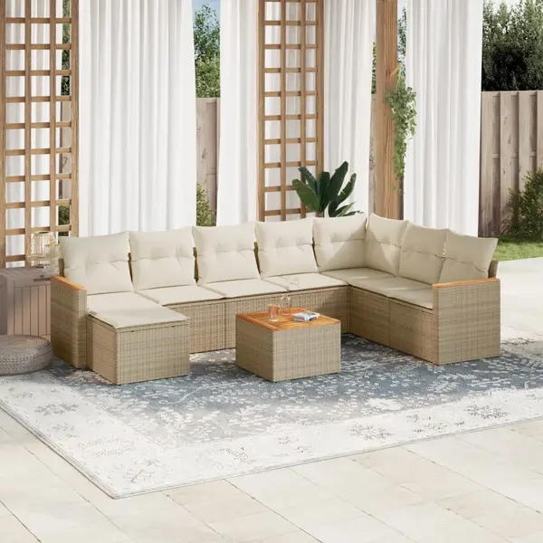 Gossi set canapele de gradina, 9 piese, cu perne, bej, poliratan
