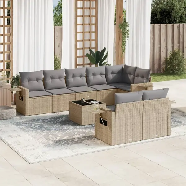 Gossi set canapele de gradina, 9 piese, cu perne, bej, poliratan